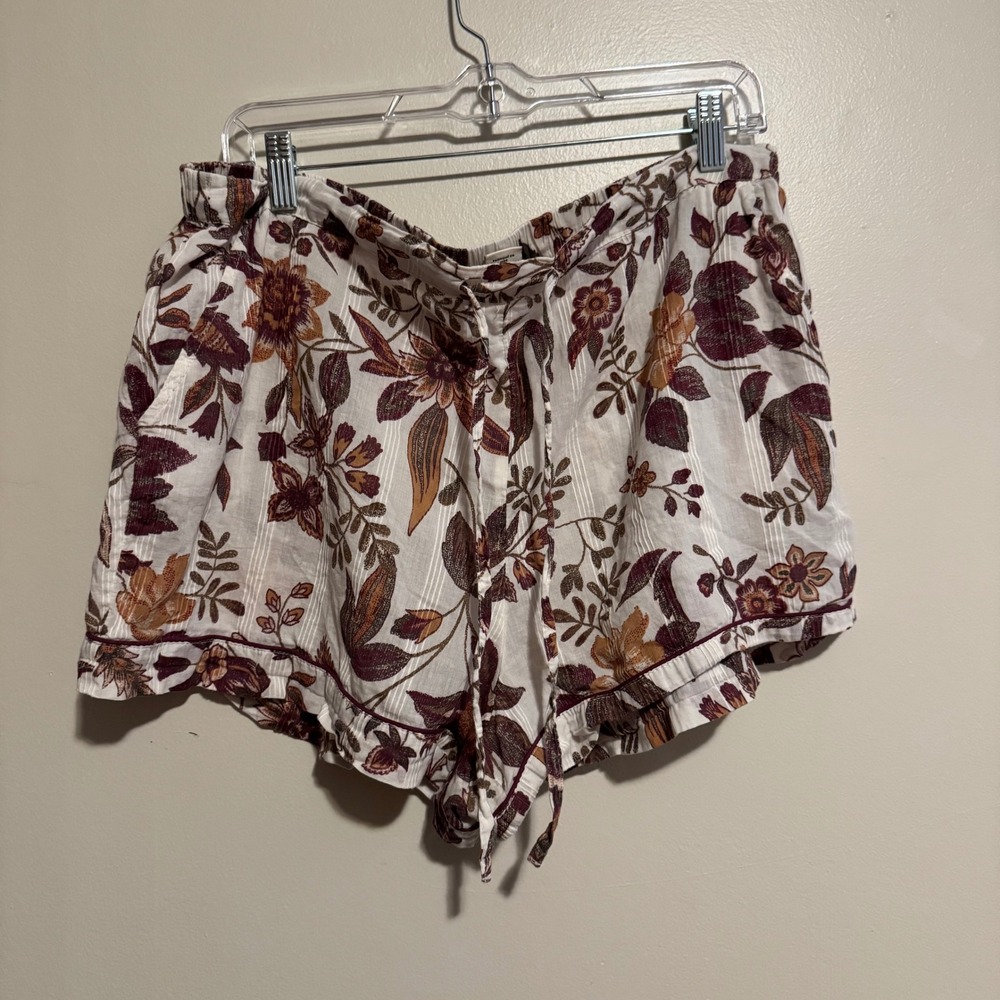 Women's Organic Cotton Floral Print Shorts Size 2XL Elastic Waist Drawstring